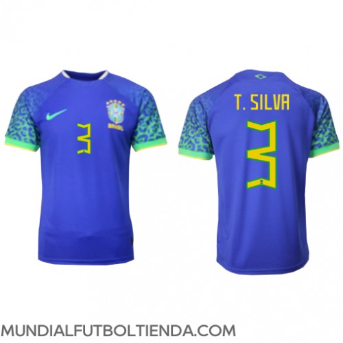 Camiseta Brasil Thiago Silva #3 Segunda Equipación Replica Mundial 2022 mangas cortas